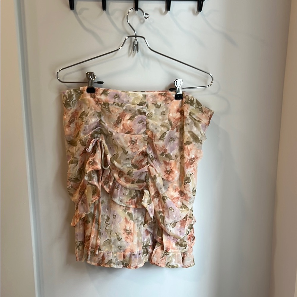Floral Ruffle Skirt - Cream and Pink